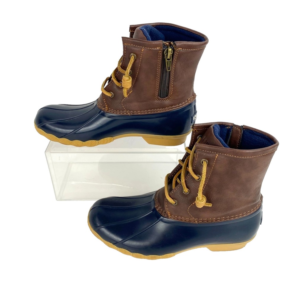 Sperry Saltwater Boots Girls 4M Duck Boots Waterproof LKNU Blue Brown Rain Shoes